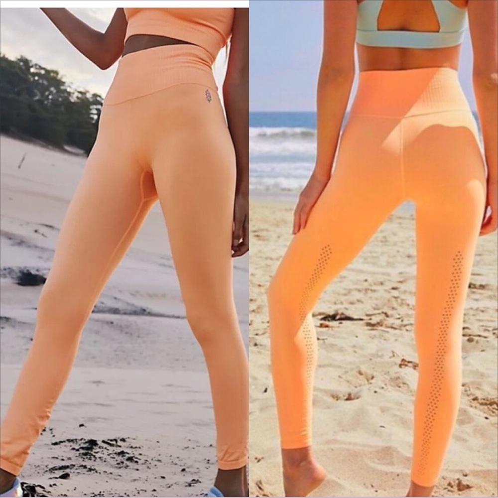Free People High Rise Good Karma Leggings In Peach Mango. EUC! Sz XL